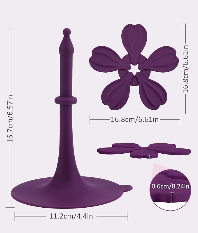 Silicone Trivet Mat - 6 Flower-Shaped Silicone mats + 1 Stand, Non-Slip & Heat Resistant Kitchen Hot Pads for Table & Countertop, Multifunctional Mats can Hold Coffee, Plates
