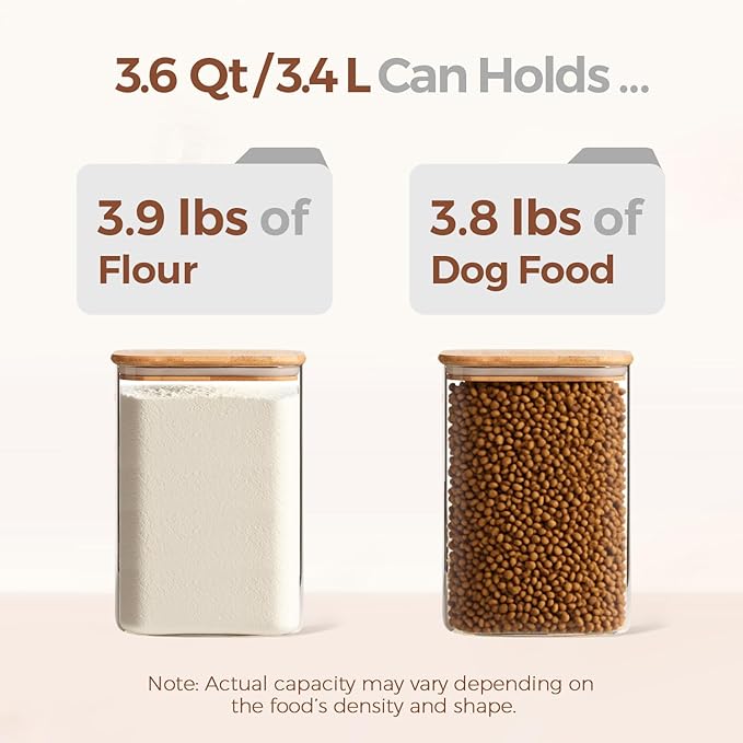ComSaf Glass Storage Jars with Bamboo Lids 3.6 Qt 2 Pack Large Wide Mouth | Pantry Organization, Flour Sugar Coffee Beans, Pasta Cereal Dry Food, Big Capacity, Cabinet Organization, Dry Food Storage