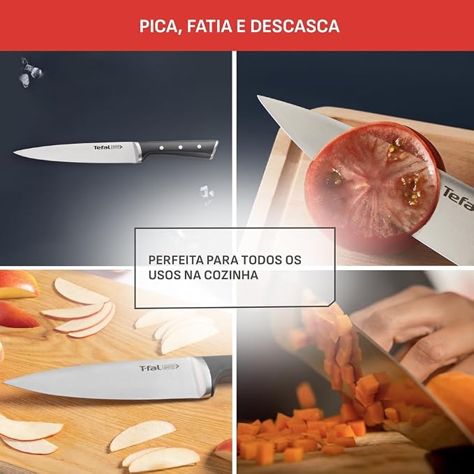 Tefal Ice Force Stainless Steel Slicing Knife - 20cm - Premium Design, Long Lasting Performance - K2320714, Silver/Black