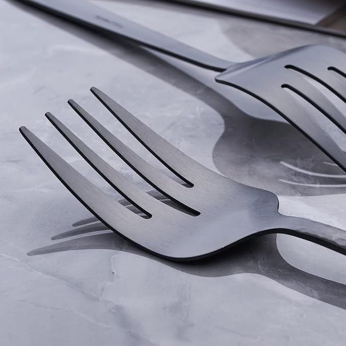 Matte Black Serving Fork, 9.5-inch Stainless Steel Large Serving Fork, Heavy Duty, Satin Finish, Set of 3