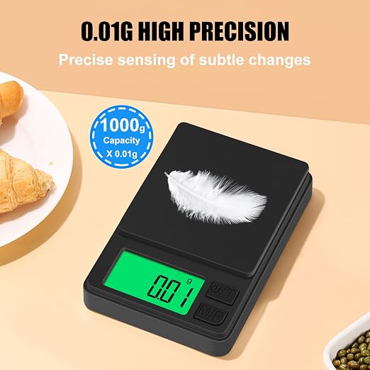 Digital Pocket Scale 1000g x 0.01g, Diyife Portable Precision Gram Scale | Jewelry Scale with Protective Cover, Auto-Off, Backlit LCD, 7 Units Tare, for Food, Kitchen, Coffee, Battery Included