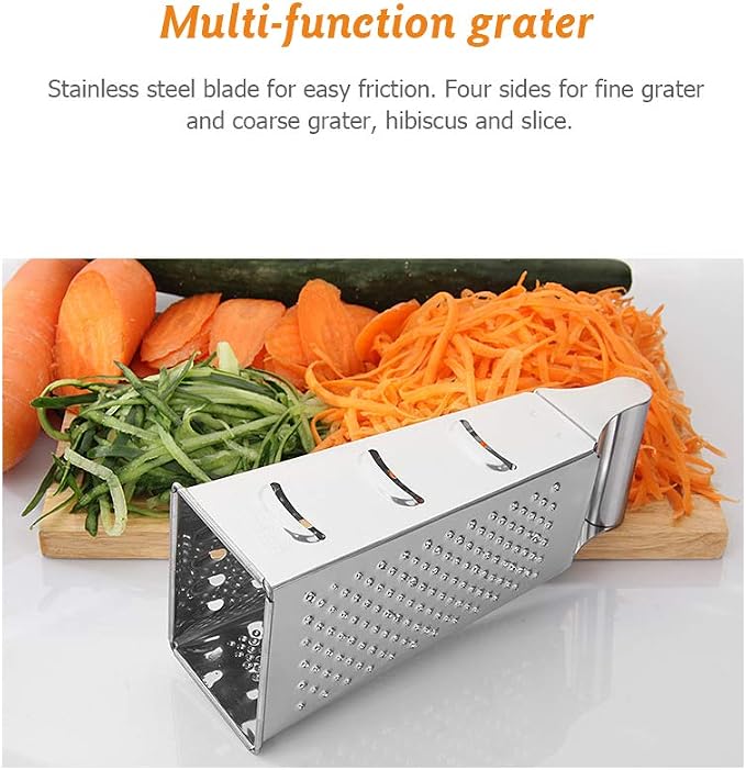 Box Grater, 4-Sided Stainless Steel Large Grater for Parmesan Cheese, Ginger, Vegetables