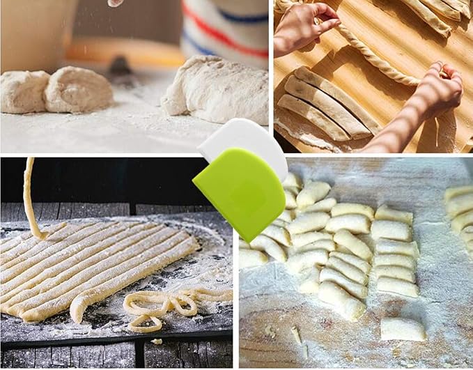 Bench scraper for baking, Bowl scraper for baking, food-safe plastic dough cutter, flexible plastic scraper, practical table scraper, multi-functional food scraper, white, green 2 pack