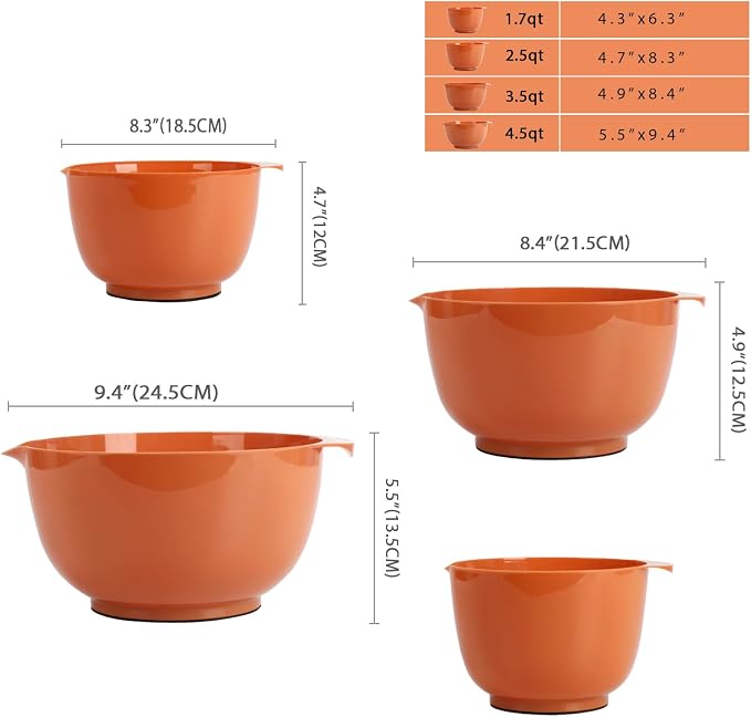 BoxedHome 4.5qt Mixing Bowls Set of 4 | BPA-Free Plastic, Microwave Safe