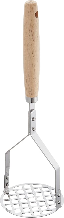 Endo Shoji BOL7101 Commercial Olive Potato Masher, Stainless Steel, Natural Wood, Made in Japan