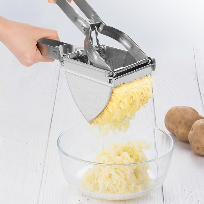 Potato Ricer, Stainless Steel Potato Ricer and Masher Commercial Potato Fruit Meat Press Chopper Mincer Masher Crusher Helper with Ergonomic Comfort Grip for Home Kitchen, 11.02 x 3.15 x 4.13inch