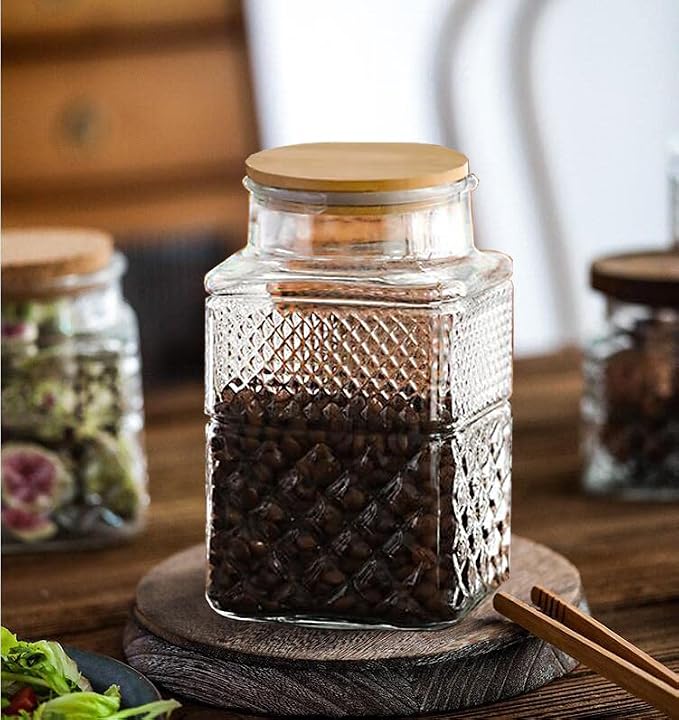 Large Glass Storage Jar, 60 FL OZ Glass Food Storage Containers with Bamboo Lid, Kitchen Laundry Room Organization Jar for Cookies Coffee Flour Sugar Laundry Pods Detergent Airtight Glass Jars | Kitchen Pantry Thick Glass Container for Flour Sugar Cook...