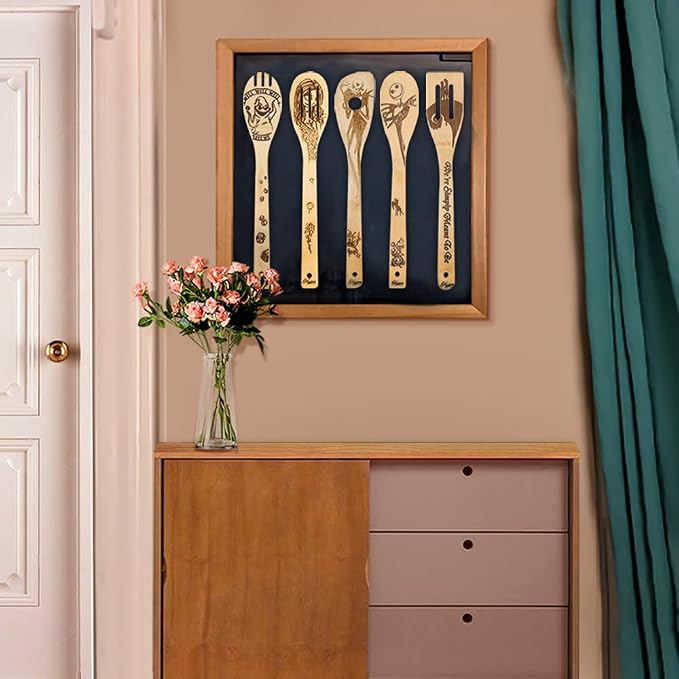 Halloween Idea Utensil Burned Wooden Spoons Set House Warming Wedding Present Slotted Spoon 5 Piece SpoonSet