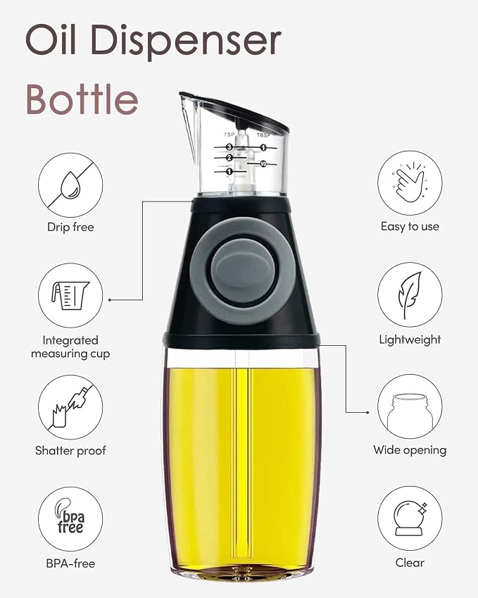 Oil Dispenser Bottle with Measuring Scale, 8.5oz | Measuring Scale Pump, Clear Glass, Olive Oil Dispenser Oil Sprayer, Refillable Oil and Vinegar Dispenser