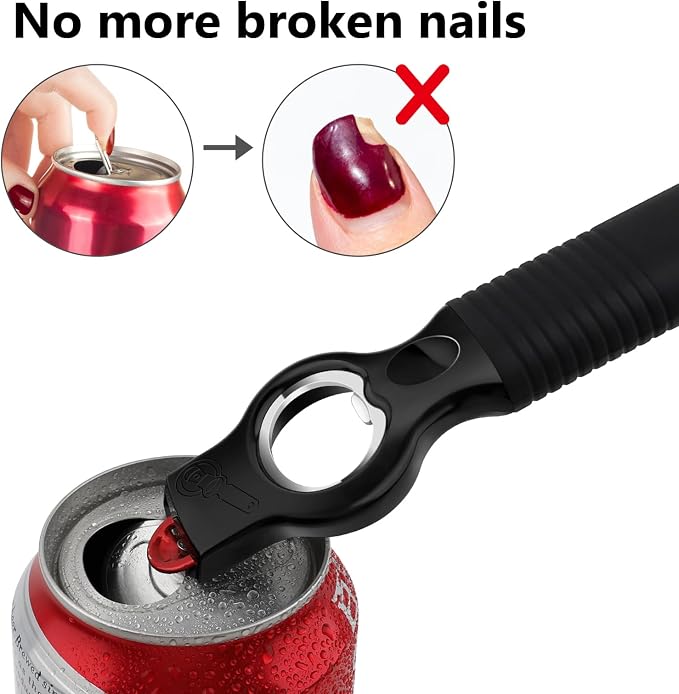 2-Pack Magnetic 2-in-1 Beer Bottle Cap & Soda Can Opener-Black | Soft Silicone Handle with Built-in Magnet Sticks to Fridges / Easy Can Tab Opener for Bartenders, Seniors, and Long nails