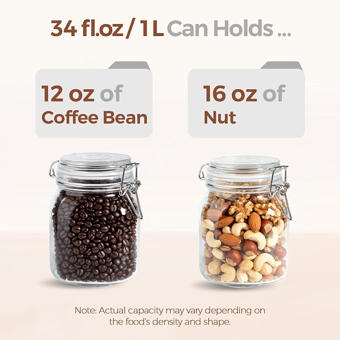 ComSaf Square Glass Pantry Jars with Airtight Lids 34 oz 3 Pack Coffee | Coffee beans, Tea sugar flour, Coffee station, Pantry organization, Small apartments, Countertop storage, Pickle