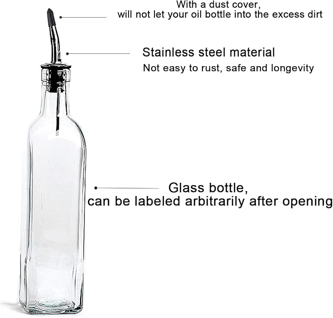 DLD Oil Dispenser For Kitchenr And Vinegar Bottle 4 Pack 16oz/473ML, For Kitchen, Glass Cooking Oil Container Cruet, Precise oil control, Clear