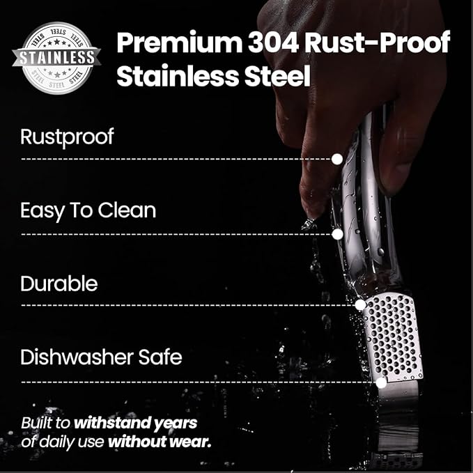 Lifetime Replacement Garlic Press Stainless Steel No Need to Peel Detachable Handles for Coarse & Fine Mincing-Premium Garlic Mincer Tool, Easy to Clean, Dishwasher Safe Garlic Crusher