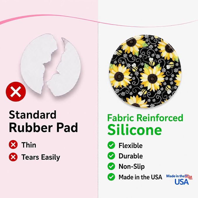 Andreas Silicone Jar Opener, Beez Sunflower – 6.25" Non-Slip Lid Gripper & Garlic Peeler, Food and Dishwasher Safe, Multi-Use, Durable Silicone & Fabric, Made in the USA, JO-975