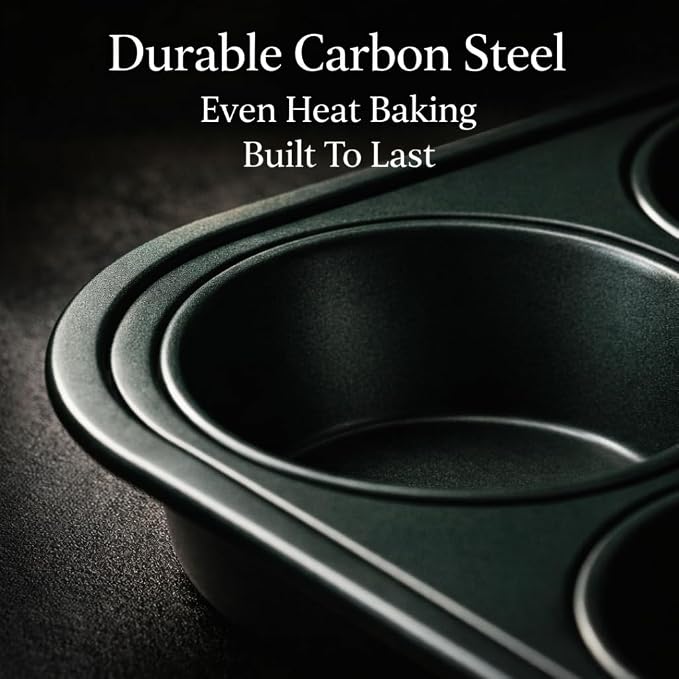 Wee's Beyond Non-Stick Muffin Pan 6 Cup – Easy Release Cupcake Pan 10.5 x 7.5 Inch Carbon Steel Muffin Tray for Baking – Durable Muffin Tins for Cupcakes, Muffins & Mini Cakes – Easy Clean Cupcake Tin