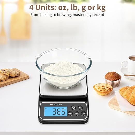 SEMIER Kitchen Scale with 4 Units Percentage and Tare Function, 5kg/11lb, 0.1g/0.01oz Accuracy Digital Scale for Food, Cooking, Baking and Portion Control, USB Rechargeable