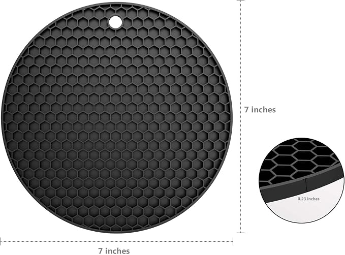 Silicone Trivet Mat — Heat Resistant 446°F Pot Holders for Hot Dishes, Non-Slip Hot Pads for Quartz & Granite Countertops, Multipurpose Kitchen Trivets, Black