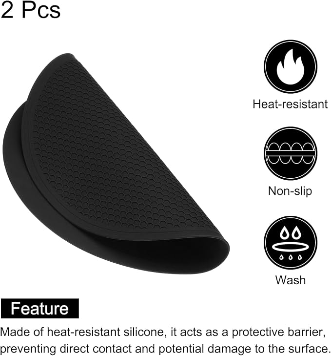 uxcell 2pcs Silicone Trivet Mats 9.8" Dia Round Non-Slip Silicone Pot Holders for Hot Pots and Pans, Heat Resistant Hot Pads for Kitchen Hot Dishes Table Countertops, Black