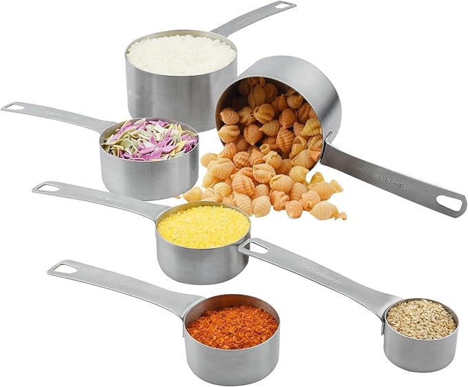 Measuring Cups Set, 18/8 Stainless Steel Measuring Cup Set, 6 Metal Measuring Cups with Measure Equivalents, Dry Kitchen Measure Cups, Baking Measurement Cups with 1/8 & 3/4 Measuring Cup