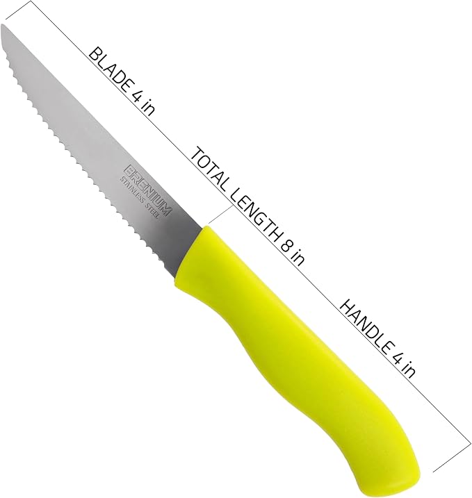 6-Piece Paring Knife Set – 4 Inch Razor Sharp Stainless Steel Spear Point Blades, Precision Fruit and Vegetable Cutting Knives, Ergonomic Non-Slip Handles – Green, Serrated Edge