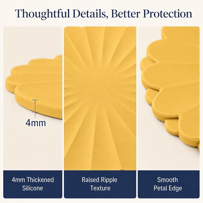 Heat-Resistant Silicone Trivet Mats, Non-Slip Hot Plate Holder for Kitchen Countertops & Dining Table, Reusable Pot Holder Pad with Secure Grip, Dishwasher Safe (Yellow, Diameter: 18cm/7.09")