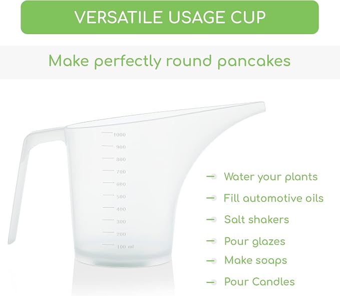 Funnel Pitcher for Soap Making, Large Capacity Easy Pour Container with Long Spout, Soap Making Supplies, Bakeware Mold, Candle, Microwave Safe, 4 Cups, 32 Ounces, 1000 ml - Set of 3