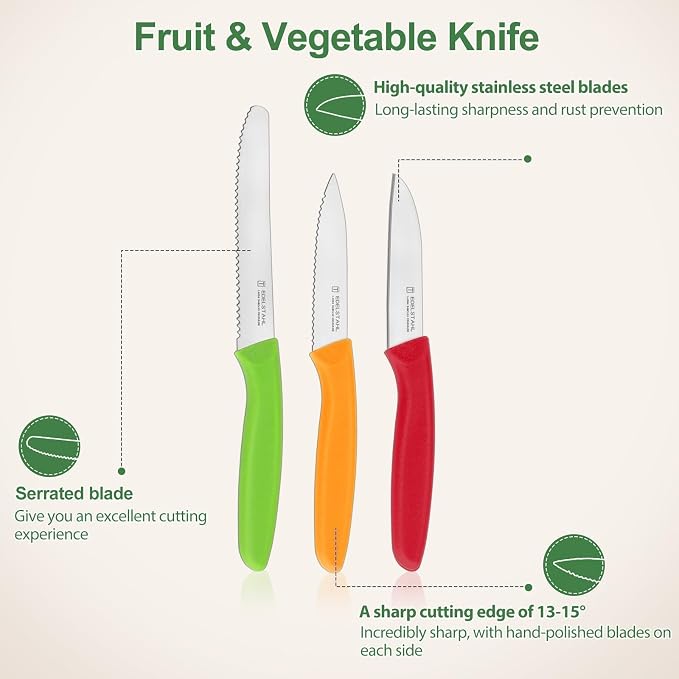 Paring Knife Set 6PCS, Ultra Sharp Kitchen Knife, Cutting & Peeling Knives, Kitchen Knives for Home Essentials, PP Plastic Handle-Multicolored