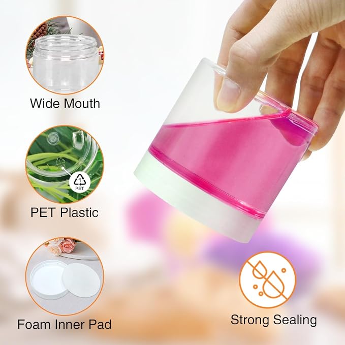 PeacePeo 6 OZ Plastic Jars with White Lids, 48 Pcs Slime Containers | Empty Round Clear Storage Jars, Wide Mouth Refillable, Easy to Clean, Space Saving, for Organizing Beads and Small Products