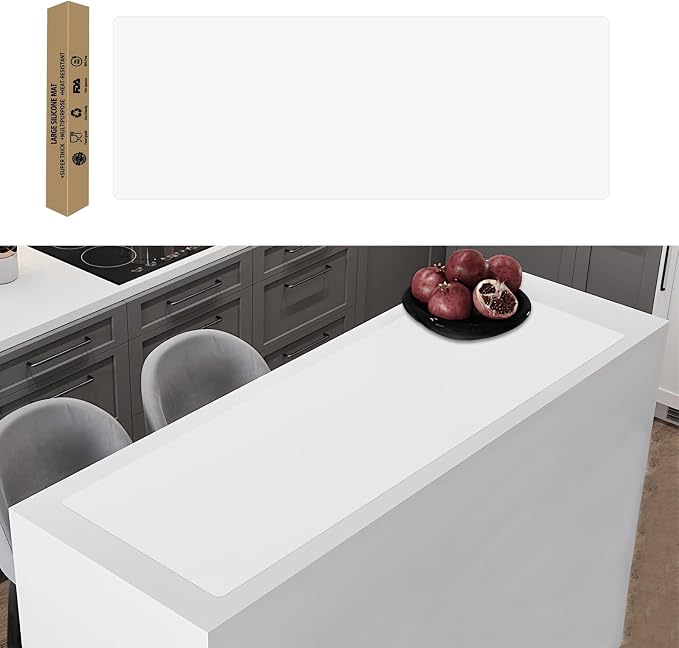 49.2"x15.7"(125cmx40cm) Large Silicone Mats for Kitchen Counter, Non-Slip Placemats, Heat Resistant Countertop Protector, Waterproof Craft Mat, Semitransparent