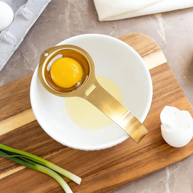 Stainless Steel Egg Yolk Separator with Long Handle, Egg Yolk White Separation Tool, Egg Strainer and Extractor for Cooking and Baking, Gold
