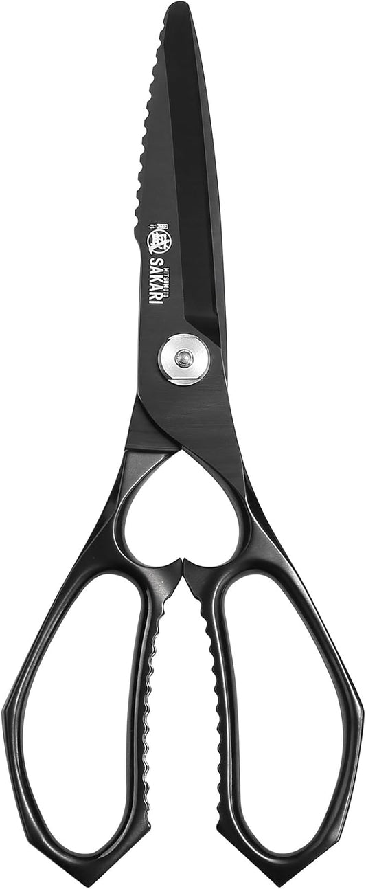 MITSUMOTO SAKARI 8" Kitchen Scissors & Poultry Shears, Detachable | Titanium-Plated 3CR14MOV Steel, Wavy Serration Blade, Multipurpose Bottle & Can Open, Twist-Assembly Easy Clean