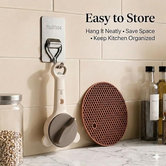 Jar Opener for Seniors with Arthritis & Weak Hands, 4-in-1 Adjustable Lid & Bottle Opener Set with Non-Slip Silicone Grip Pad & Stainless Steel Hook, Easy Twist Kitchen Gadget for Elderly (Beige)