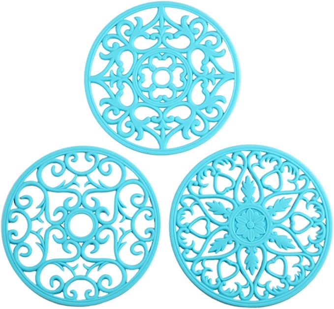 Colinda Silicone Trivet for Hot Dishes, Hot Pot and Pads - Protect Countertop from Hot Pot and Pans Coming Out from the Oven or Stove - Non-Slip & Heat Resistant,Sky Blue,Set of 3