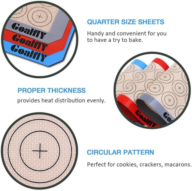 Silicone Macaron Baking Mat, Quarter Sheet (11.8 x 8.5 In), 3 Pack | Non-stick, Heat-resistant, Reusable, For Oven, Toaster, Baking Pan, Air Fryer