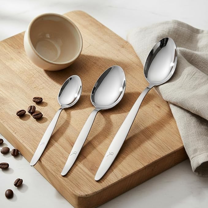 Chef Kunz Spoon |3-Pack| 18/10 Stainless Steel Solid Serving Spoon Set | Cooking Spoons for Basting, Plating, Quenelle (Extra Large Medium and Small, Kunz Regular spoon set (3 piece)