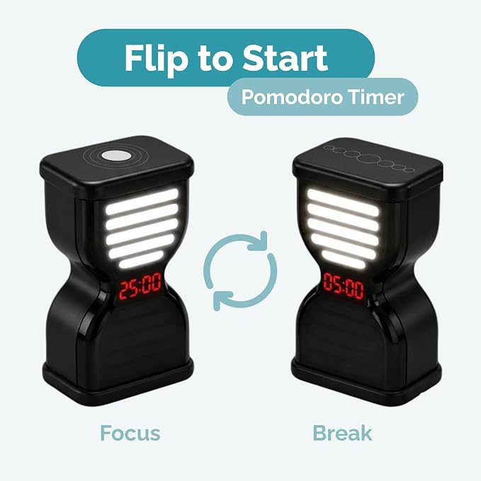 Pomodoro Timer for Productivity, Visual Countdown with Light Flow, Flip Timer 25/5 min, Custom Countdown Count-up, USB-C Rechargeable, Silent Study for Kids Students ADHD Gift Work Classroom Office
