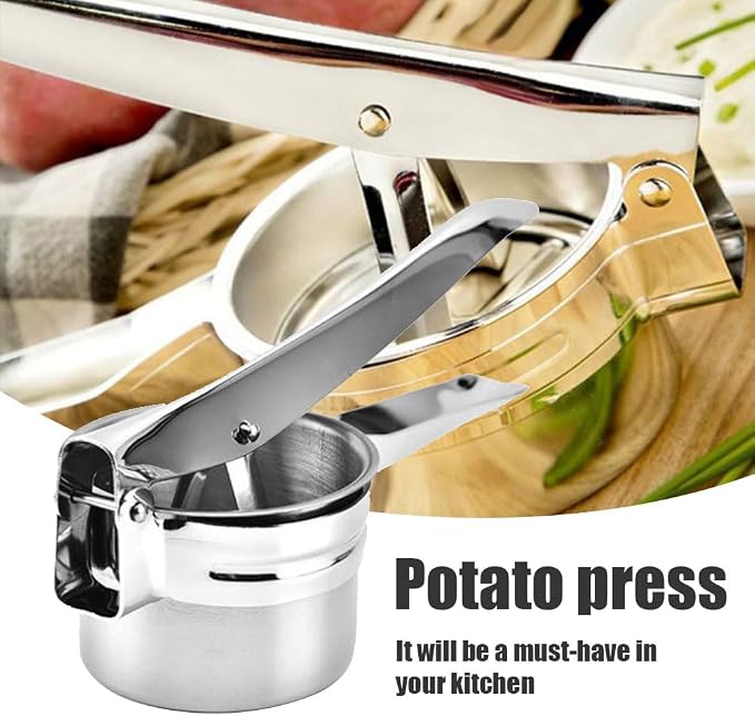 Large 14.78oz Potato Ricer, Stainless Steel Potato Masher Press with 3 Interchangeable Mesh Plates, Mashed Potatoes Masher Press Kitchen Gadget for Bab-y Food & Vegetable Puree(COLOR:Silver)