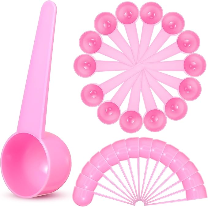 Meanplan 40 Pack Plastic Tablespoon Measuring Spoons Bulk (20 ml | 20 Cc | 1.33 Tablespoon | 4 Tsp) Coffee Scoops Teaspoon Pack for Measuring Coffee Tea Milk Grain Spices Protein Pet Food (Pink)