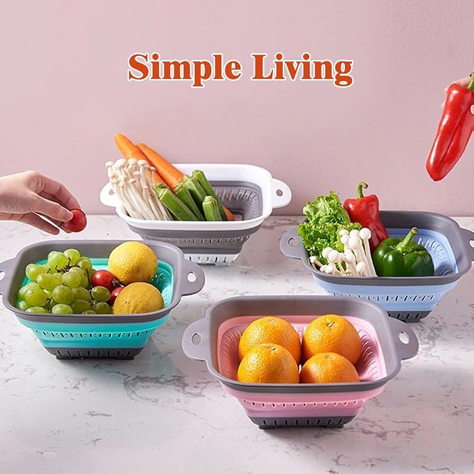 Collapsible Colander and Strainer,Silicone Strainer Colanders & Food Strainers,for Vegetable and Fruit, Kitchen Essentials (3, Blue, 1.3L+2.1L+2.5L)
