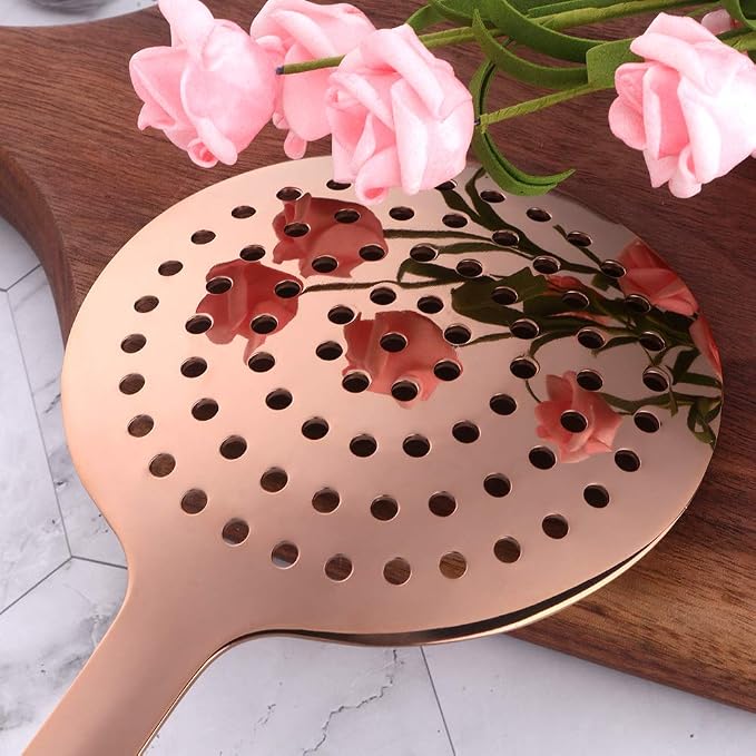 Skimmer Spoon, BuyGo Rose Gold Slotted Spoon Strainer Ladle Stainless Steel Cooking Utensil, Comfortable Grip Design
