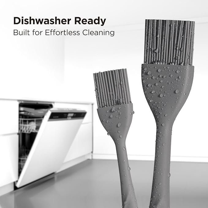 Kitchen Mama WaltzGrip Platinum Silicone Basting Pastry Brush, Metal Gray | Heat-Resistant, For Cooking, Baking, Grilling, Spreading Oil or Butter, Dishwasher-Safe