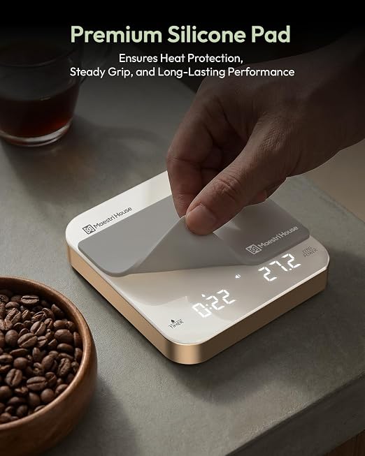Maestri House S2 Espresso Coffee Scale with Timer 0.1g Precision Shot Scale | USB-C Rechargeable, Dual Timing Modes, 2kg/0.1g Digital Scale with Borosilicate Glass Top for Espresso and Pour-Over Brewing
