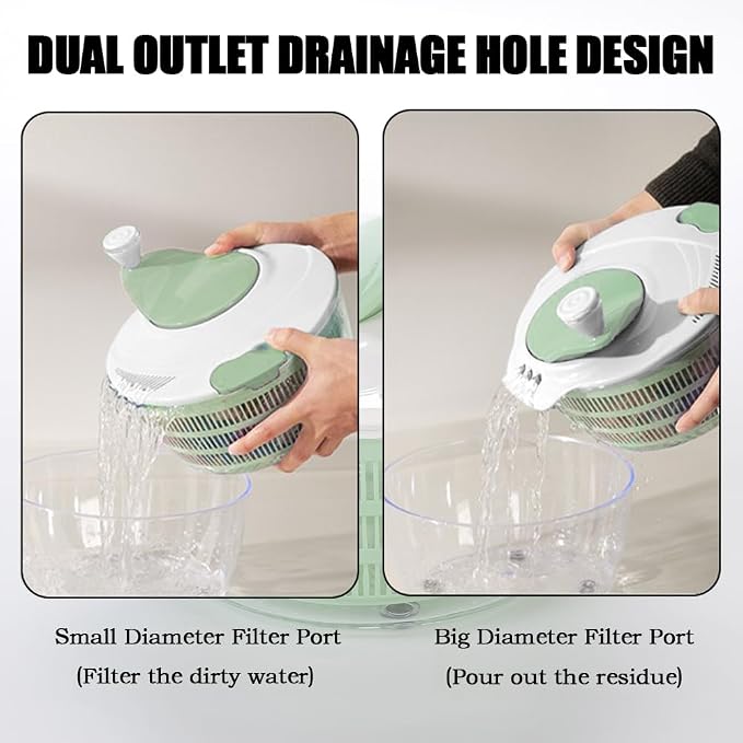 4.2L Green Salad Spinner & Lettuce Spinner for kitchen | BPA-FREE,Quick Drying,Dual Drainage Holes,Spinning Greens, Fruits, and Vegetables.