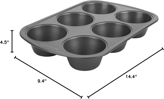 GoodCook Everyday Nonstick Steel Jumbo Texas Muffin Pan, 6-cup, Gray