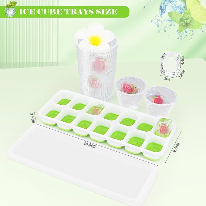 Set of 4 Silicone Ice Cube Trays with Lids, RISVOWO Stackable Ice Cube Mould, LFGB Certified and BPA Free, Reusable Ice Cube Mould for Whisky, Cocktail, Ice Cream, Freezer, Beverages