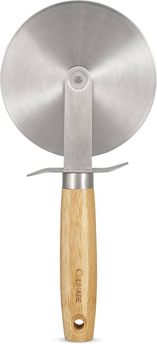 Culinare Naturals C70004 Pizza Cutter Wheel | Sustainable Bamboo/Stainless Steel | (L)220mm x (W)10mm | Manual Hand Held Slicing Tool For Pizzas/Kitchen Utensil | Metal Slicer | Not Dishwasher Safe