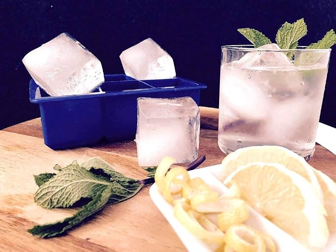 Silicone Ice Cube Trays by M. Gastro Kitchens, SAVE WITH OUR ECONOMY 4 PACK, Extra Large Ice Cubes, Space Saving Design, 6 Cavity (Cool Gray 11)