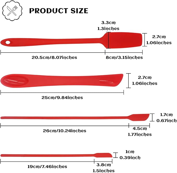 Mini Thin Silicone Slim Spatula Spoon Set,Small jar Long Handle Skinny Makeup spatulas Tiny Scraper Tool,Slender Narrow can Bottle Flexible Dual-use Kitchen Gadgets (Red), L 11.8 x W 3.1 Inch