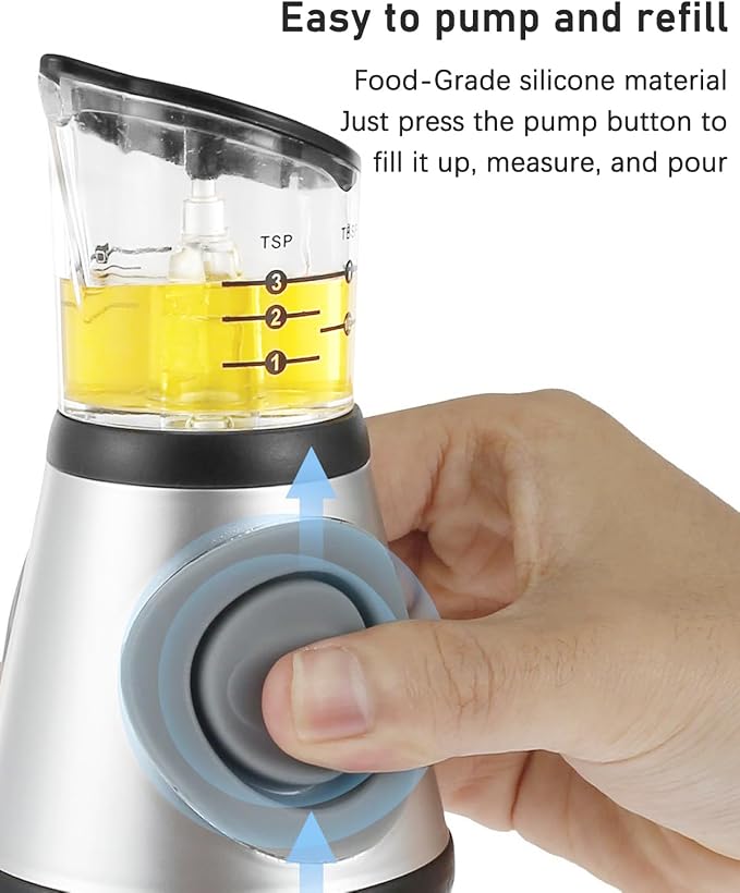 Oil Dispenser Bottle with Measuring Scale, 17oz | Measuring Scale Pump, Clear Glass, Olive Oil Dispenser Oil Sprayer, Refillable Oil and Vinegar Dispenser