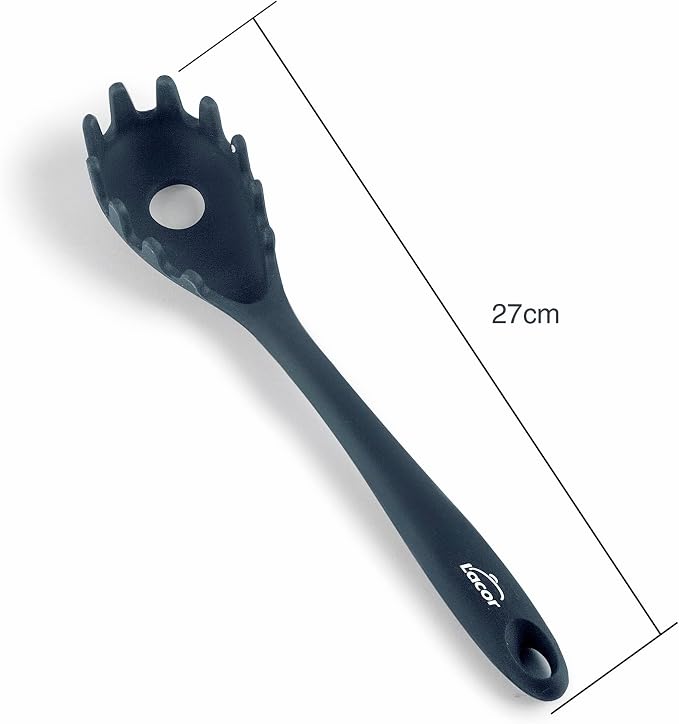 Lacor - 64470 - Grey Spaghetti Server, Pasta Spoon, Silicone, Kitchen Utensils, Ergonomic Handle, Non-Stick Coating, high Temperature Resistant, Dishwasher Safe, Length 27 cm